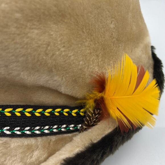 Vintage Made In USA Faux Fur Braided Band Feather Accent Ear Flaps Fedora Hat - Picture 8 of 11